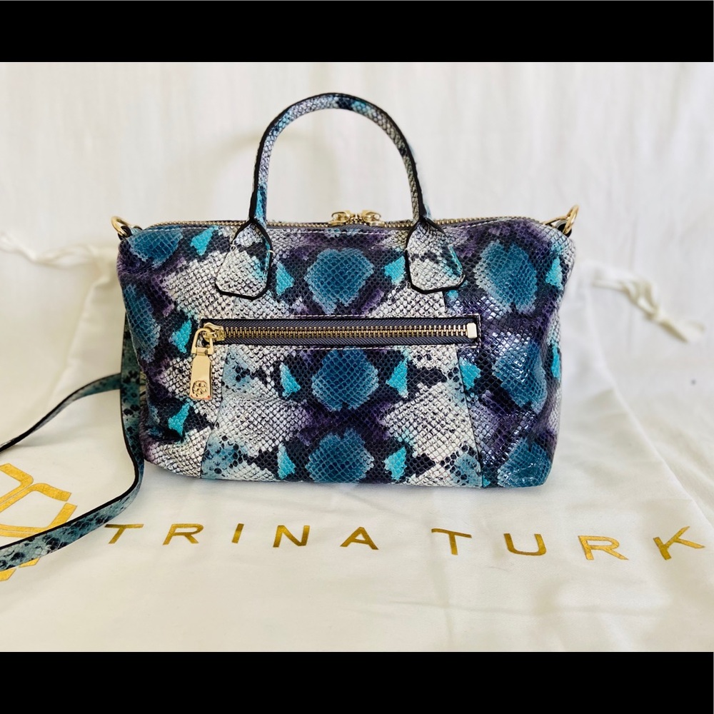 Brand new Trina Turk blue snakeskin handbag